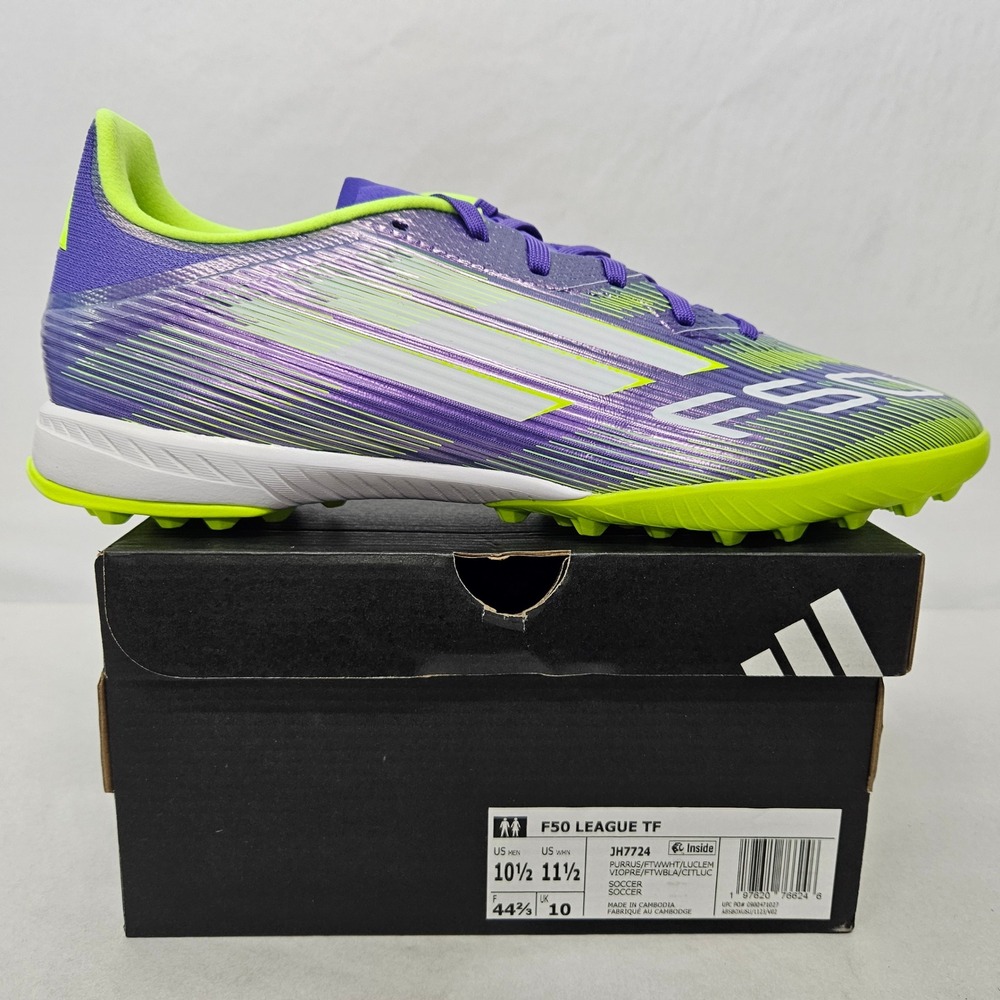Adidas F50 League TF Soccer Cleats JH7724 Purple Rush Lucid Lemon Mens Size 10.5